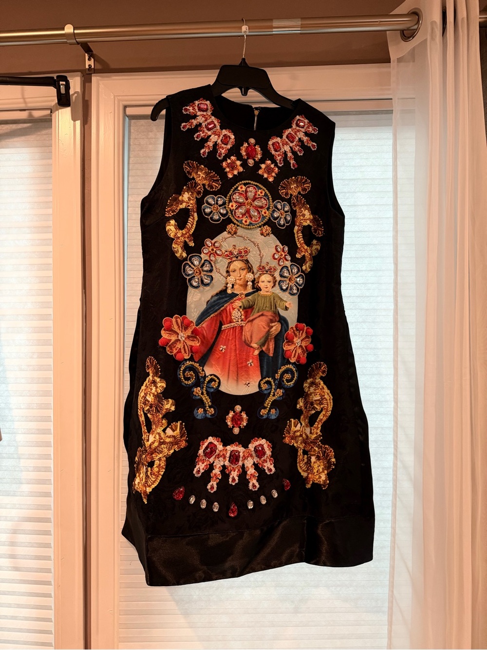 Black Embroidered Dolce Icon-Print Sleeveless Dress